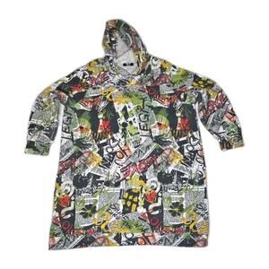 Jolie & Joy Long Hoodie Graffiti Streetwear Midi For Women Newspaper Print Size